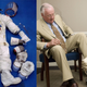 El traje completo de la Misión Apollo 11, junto a una imagen de Buzz Aldrin estampando la huella con la bota exterior..